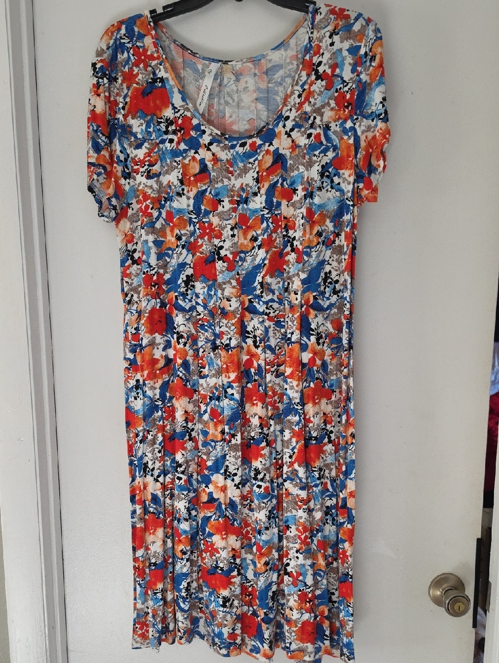 NY Collection Red, Blue, Orange Floral Scoop-Neck Midi Dress
